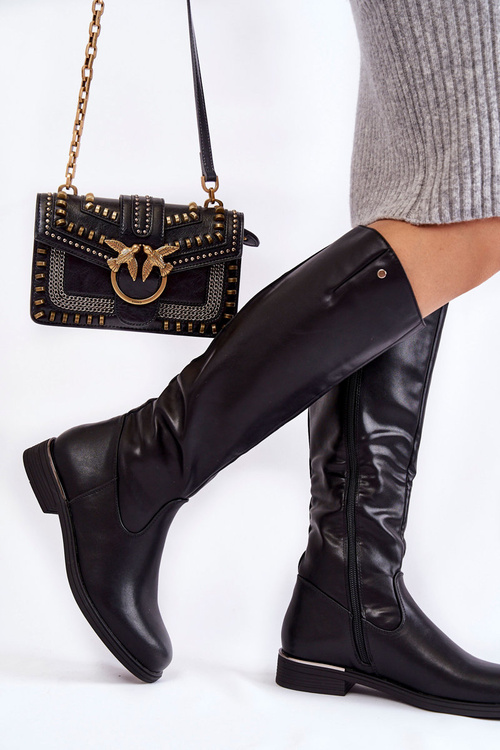 Жіночі шкіряні черевики на плоскому ходу чорні Asturio