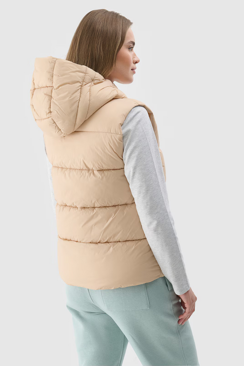 Жіноча м'яка безрукавка з капюшоном 4F, бежева 4FWAW24TVJAF141-83S