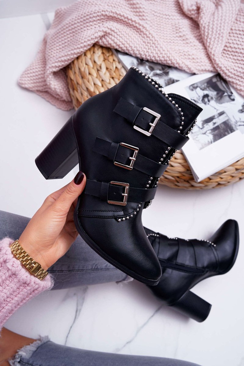 Жіночі чоботи на шпильці Пряжки Чорні Finbas