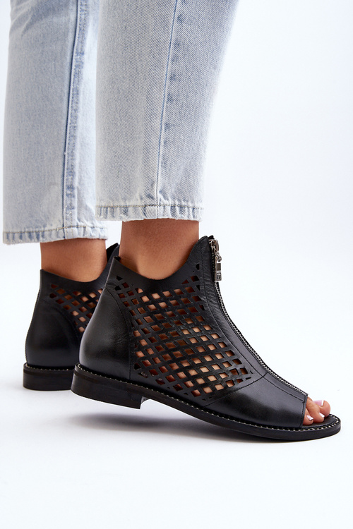 Шкіряні босоніжки Zazoo 977/L із вирізом і блискавкою