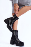Модні шкіряні теплі черевики на високих підборах Black Illusion
