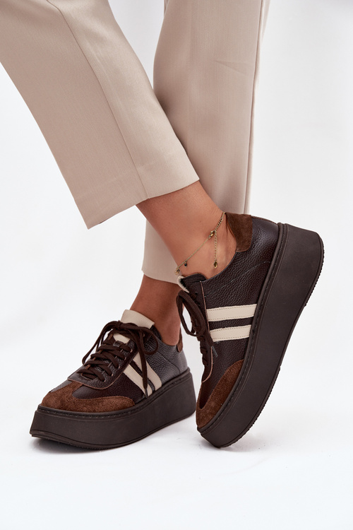 Шкіряні жіночі кросівки на платформі Zazoo 3775 шоколадні