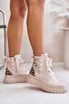 Жіночі ботильйони на платформі з декоративною шнурівкою леопардові світло-бежеві Edidda