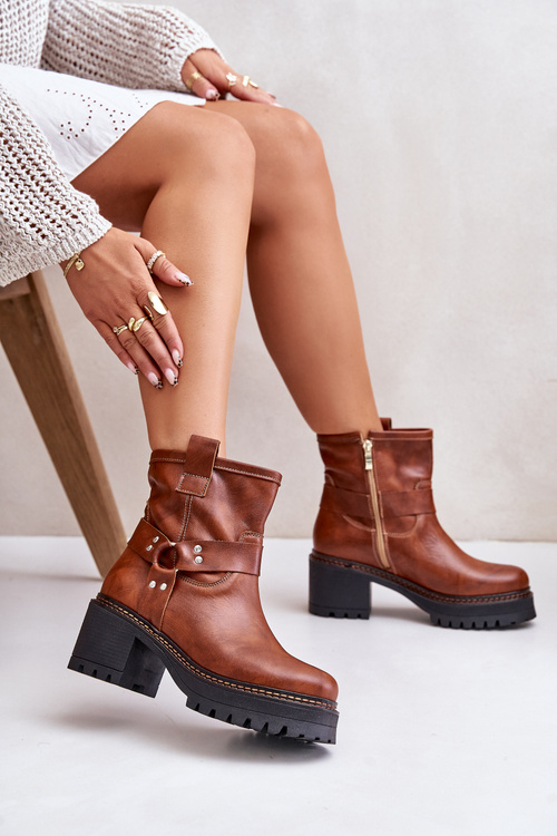 Жіночі шкіряні ботильйони на блискавці коричневі Lewski 3435