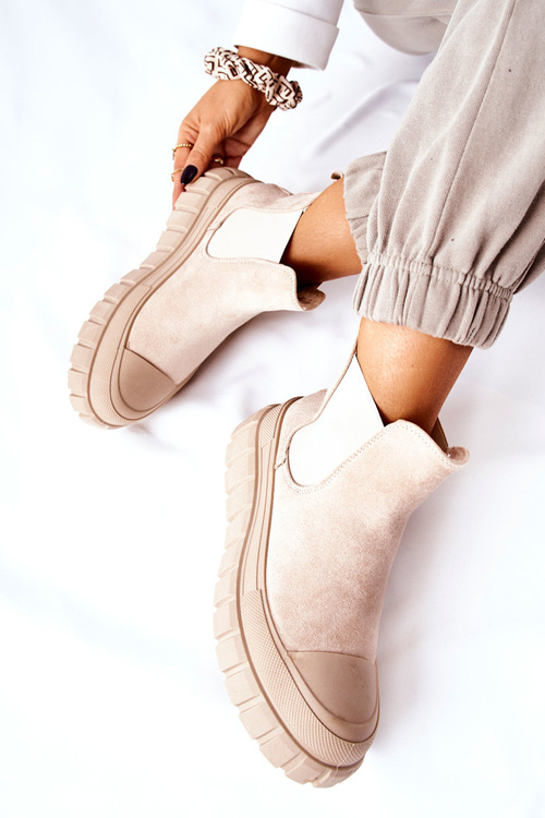 Замшеві чоботи на платформі бежеві Jennily