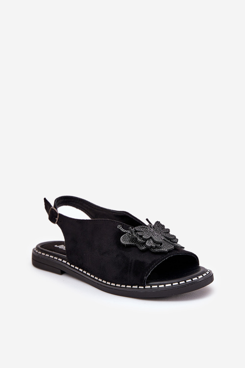 Жіночі сандалі на плоскому каблуці з декором чорні Setorina