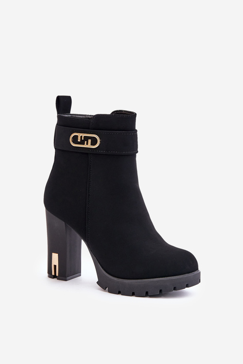 Утеплені жіночі ботильйони на підборах і блискавці чорні Narielis