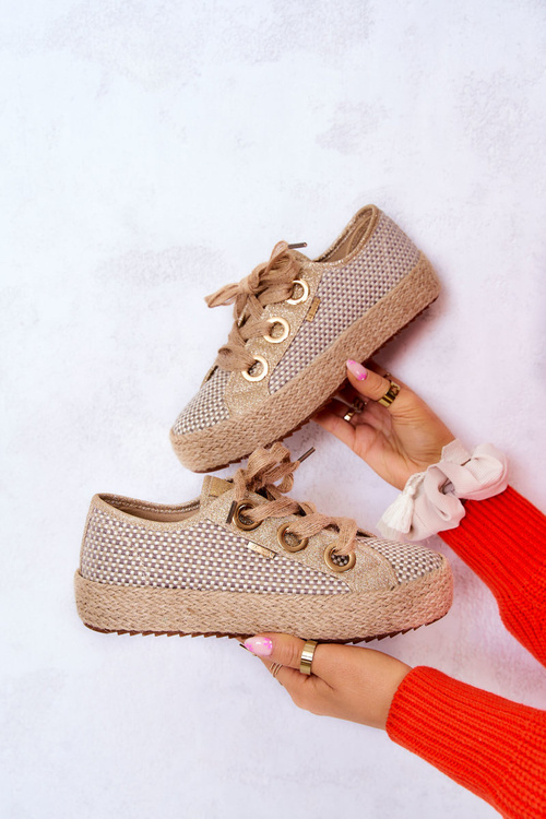 Жіночі плетені кросівки Big Star JJ274392 Бежево-золоті