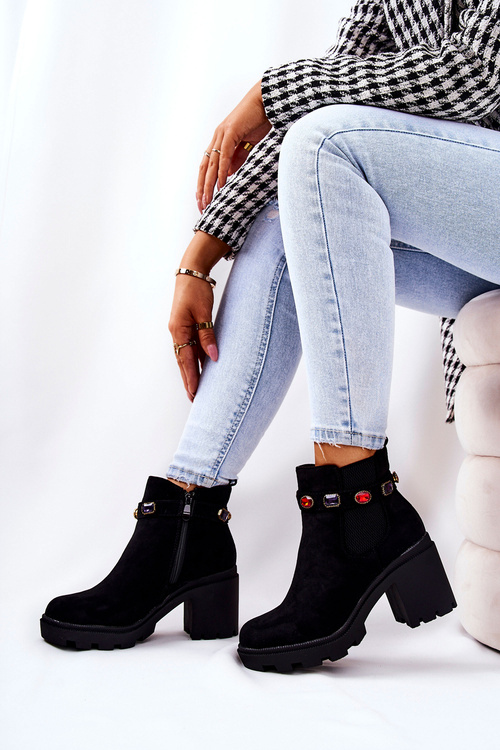 Жіночі чоботи на шпильці з кристалами Чорний Макбет