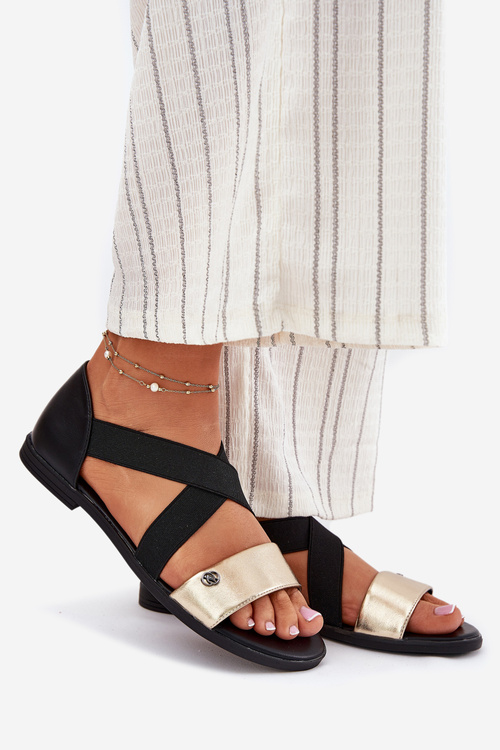 Жіночі Плоскі Сандалі З Еластичними Ремінцями Чорно-Золоті Marinea