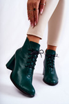 Жіночі шкіряні чоботи на підборах зелені Carrice