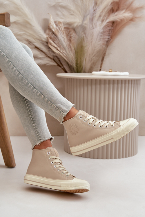 Жіночі утеплені кросівки з еко шкіри бежеві Big Star OO274934