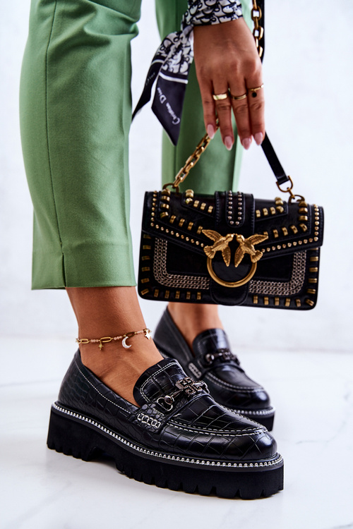 Шкіряні туфлі Snake With Ornament Black Adison 