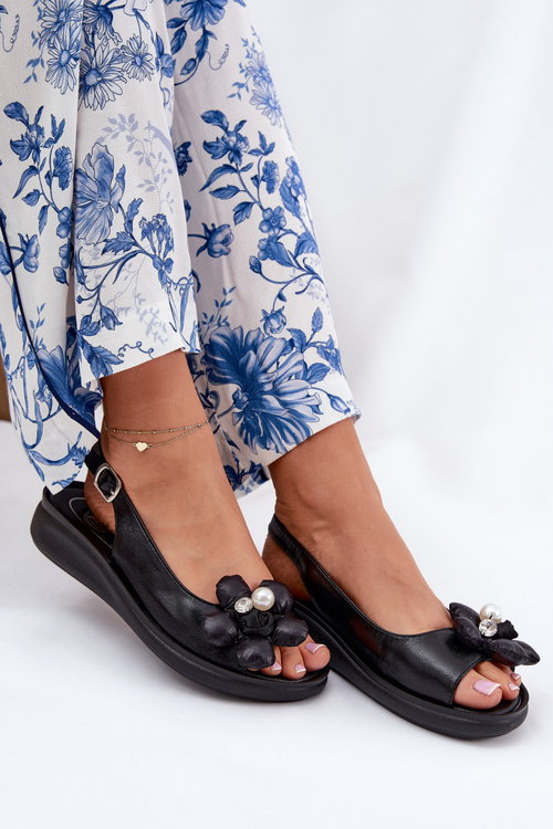 Жіночі Сандалі З Декоративною Квіткою Чорні Divonne