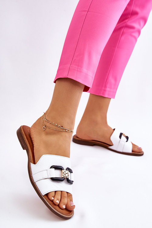 Шкіряні жіночі тапочки Leewski Shoes 3270 Білі