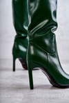 Шкіряні Чоботи На Шпильці Зелена Риса