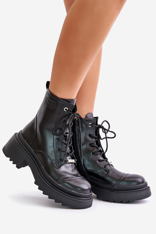 Жіночі теплі шкіряні ботильйони чорні Goe OO2N4115-W2