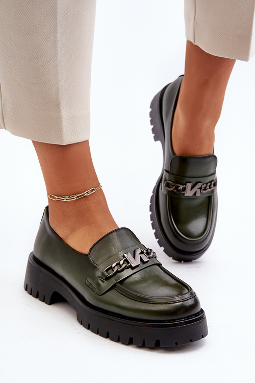 Жіночі шкіряні мокасини з декором Темно-зелена Лоралейма