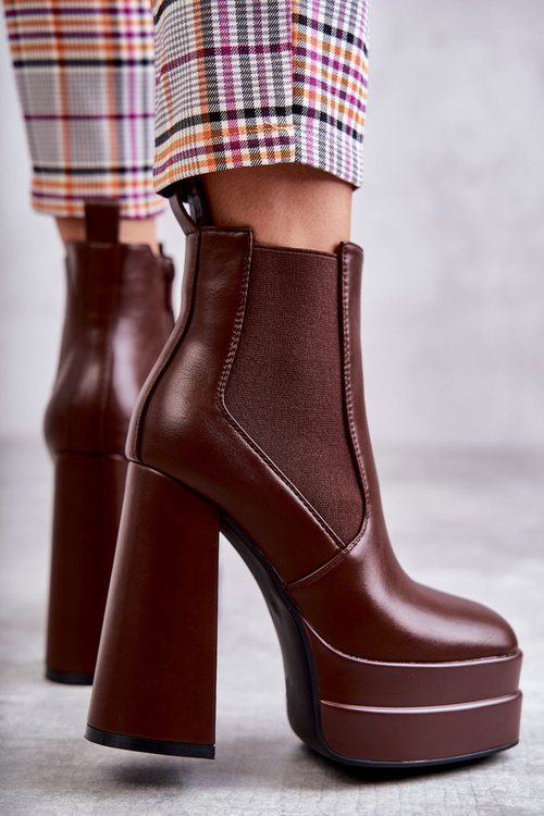Жіночі шкіряні чоботи на масивному каблуці Brown Jones