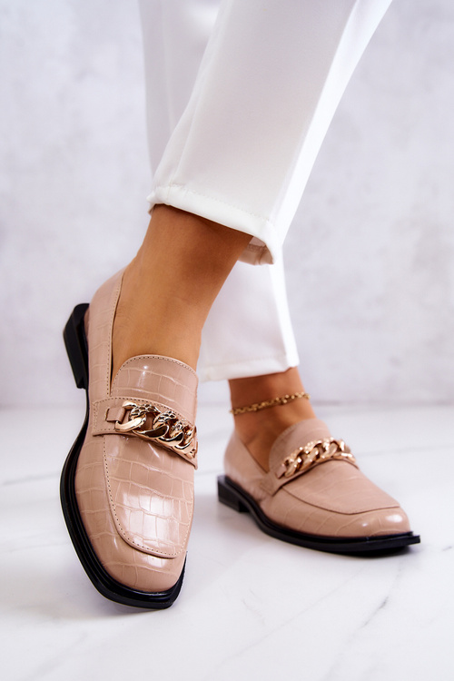 Шкіряні лофери з ланцюжком бежеві Killen