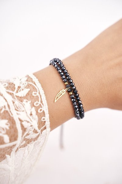 Жіночий браслет Black String Celebrity Gold Feather Clementina