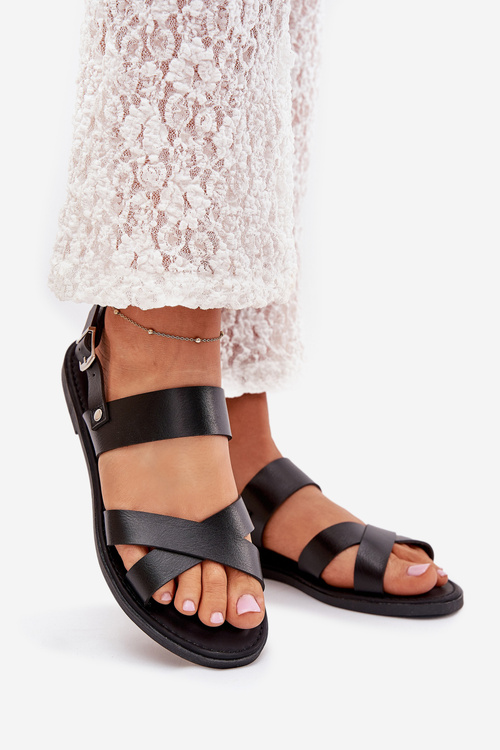 Плоскі Жіночі Сандалі З Еко Шкіри Чорні Kalira