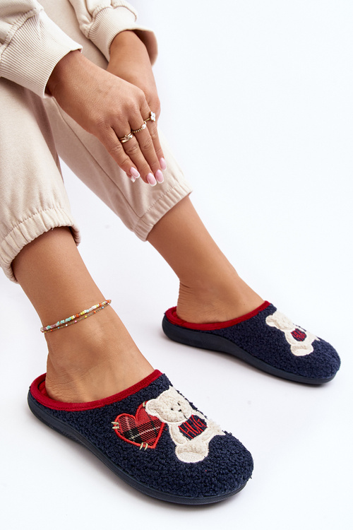 Жіночі домашні тапочки Мюлі з синім ведмедиком Inblu EC000095 Темно-синій