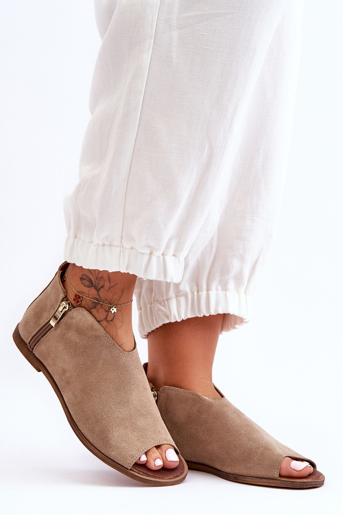 Низькі замшеві чоботи Босоніжки Ніколь 2799/023 Бежеві