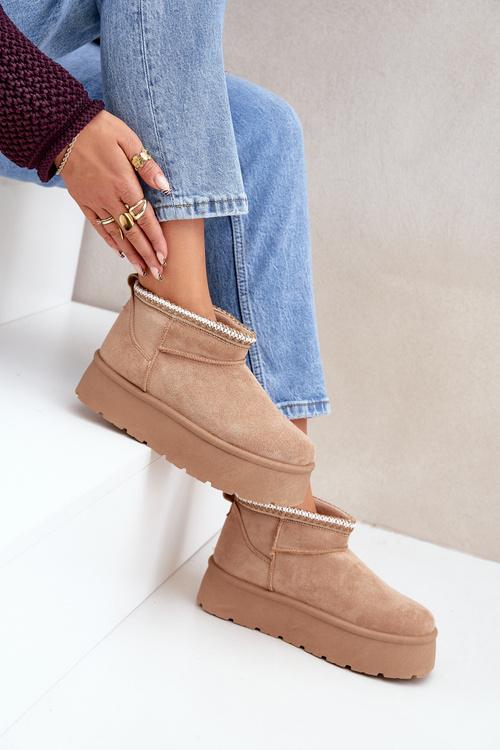 Снігоступи на платформі з декоративною вишивкою бежеві Heslania