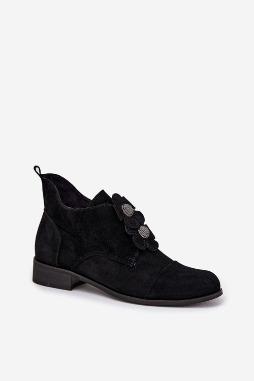 Замшеві жіночі мокасини з декоративними квітами Zazoo 3080 Чорні