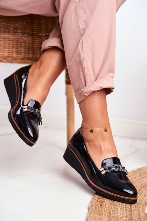 Жіночі лофери на мальованій танкетці чорні Abba