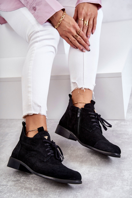 Замшеві черевики на шнурівці Ніколь 2781 Чорні