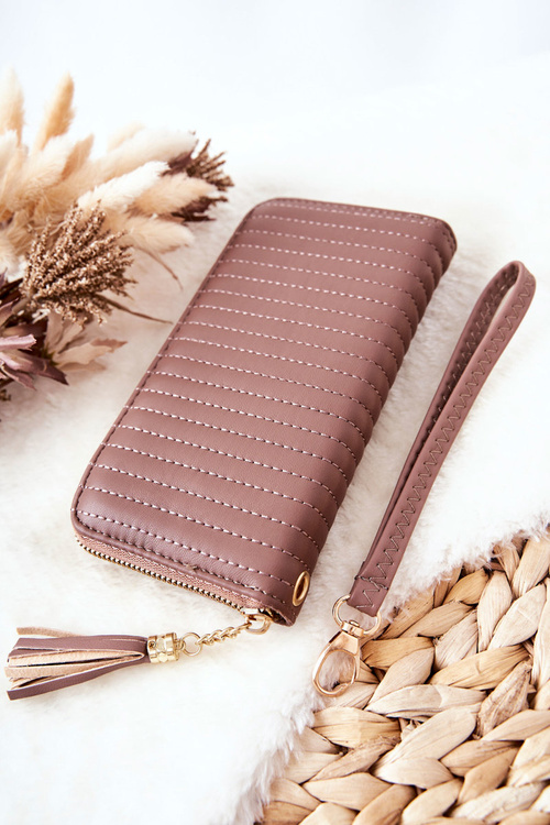 Великий стьобаний гаманець з ремінцем Cappucino