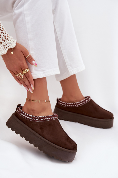 Низькі жіночі снігоступи з вишивкою на платформі шоколадні Narirya