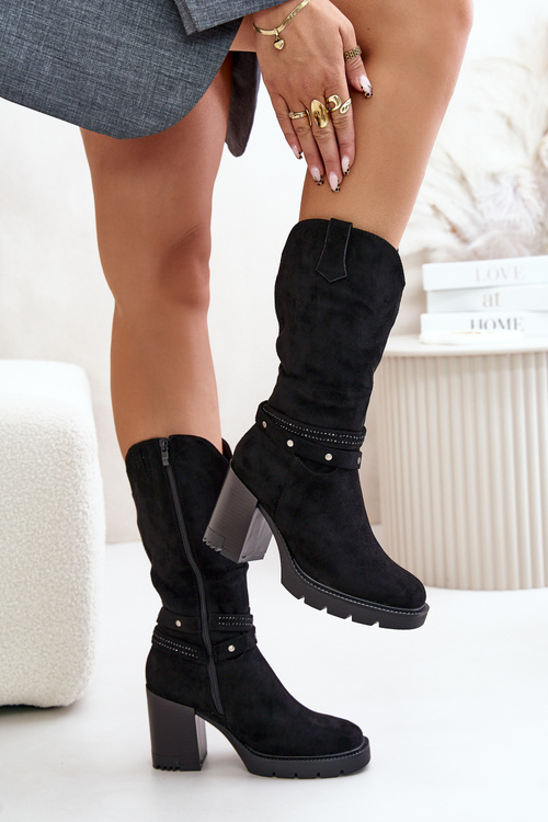 Жіночі чоботи на каблуці утеплені чорні Ivanelis