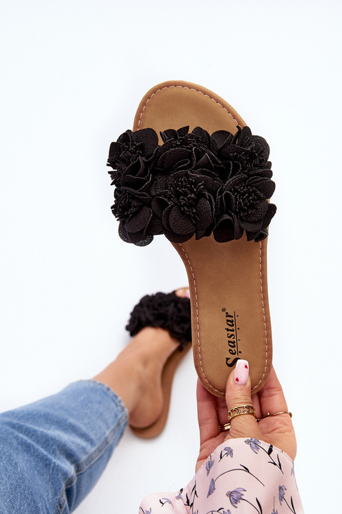 Жіночі чорні босоніжки в квіточку Eelfan