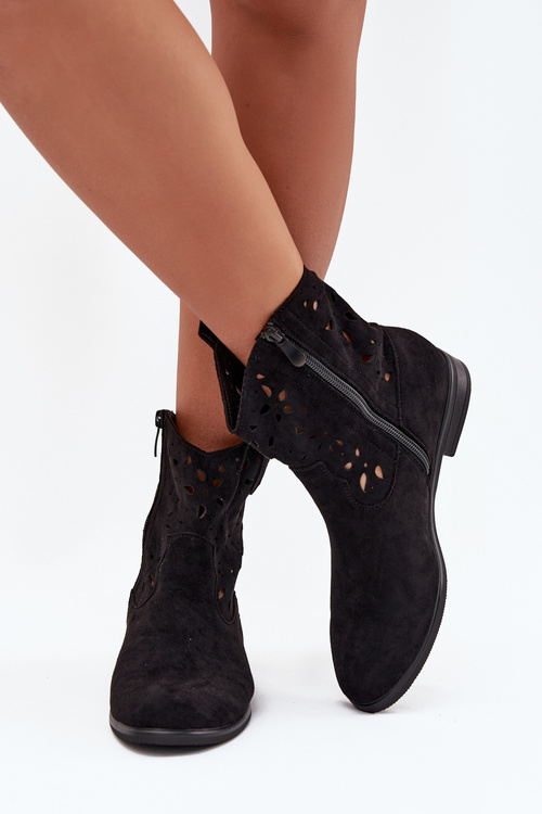 Жіночі Черевики З Перфорованим Візерунком На Плоскому Каблуці Еко Замш Чорні Athera