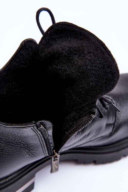 Чорні жіночі шкіряні ботильйони Zazoo 60309 на плоскому каблуці