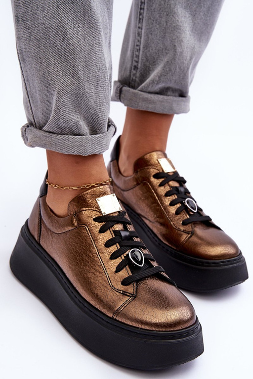 Шкіряне спортивне взуття на платформі Maciejka 06191-24 Мідь