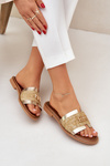 Шкіряні сандалі з декоративним елементом і плетінням Zazoo 40426 золоті