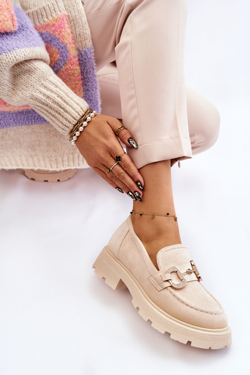 Жіночі замшеві туфлі на платформі бежеві Deira