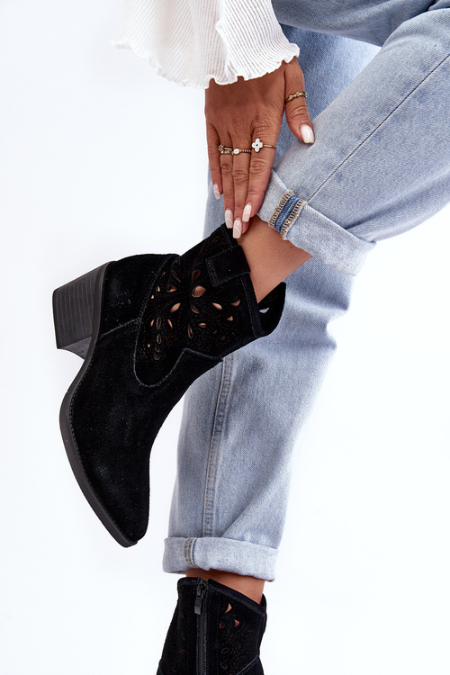 Замшеві ковбойські чоботи з мереживом D&A SN622-20 Чорні
