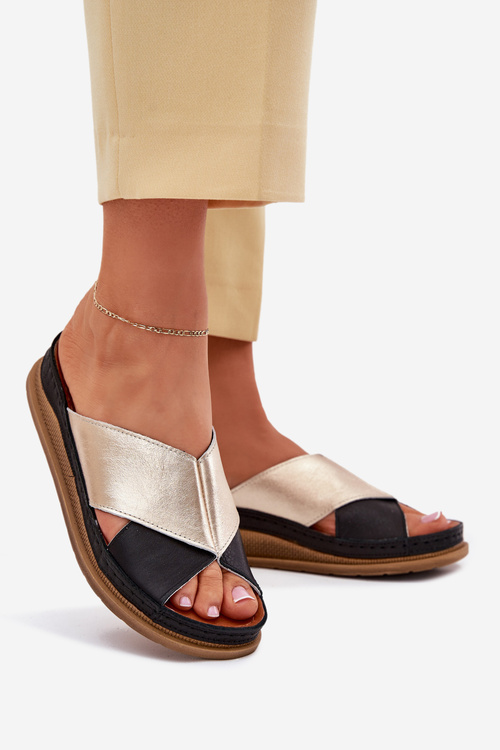 Жіночі Шкіряні Сандалі На Платформі Maciejka L4986-25 Золото-Чорні