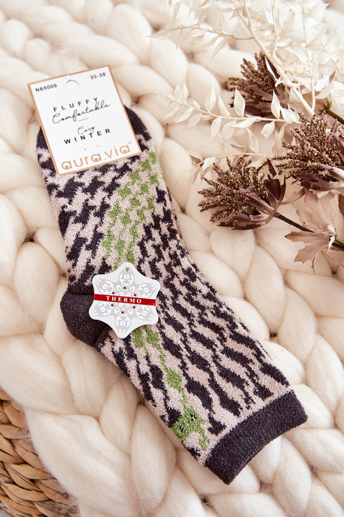 Жіночі теплі шкарпетки з вертикальним малюнком сіро-зеленого кольору