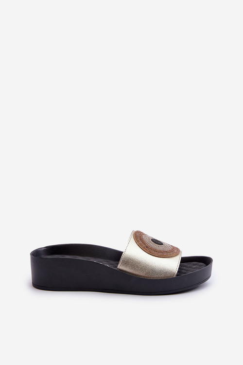 Жіночі шкіряні шльопанці з декором S.Barski KV27-019 золото