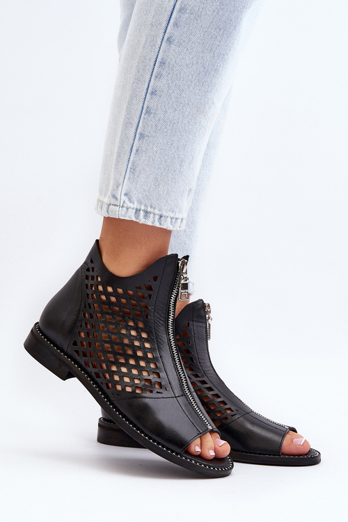 Шкіряні босоніжки Zazoo 977/L із вирізом і блискавкою