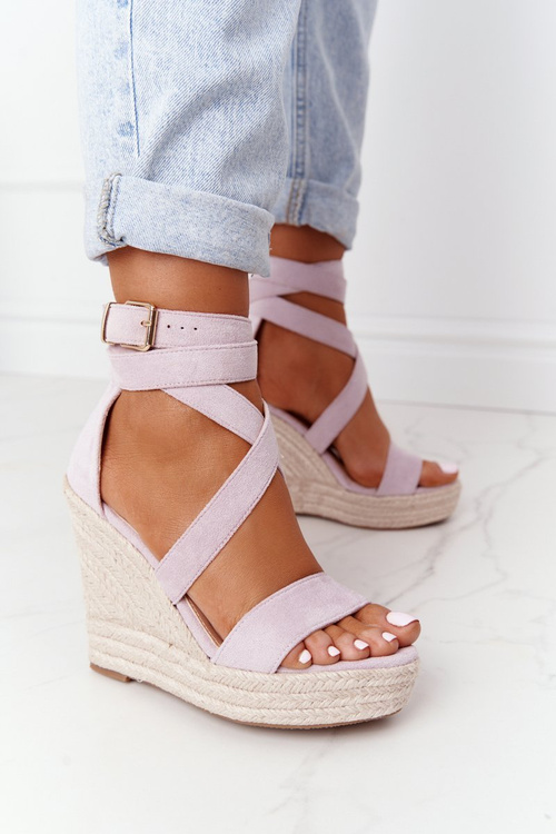 Босоніжки на танкетці з косами фіолетового кольору Лансароте