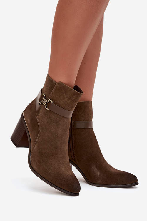 Жіночі черевики з натуральної замші на каблуці з підігрівом Sergio Leone BT25384-S Khaki