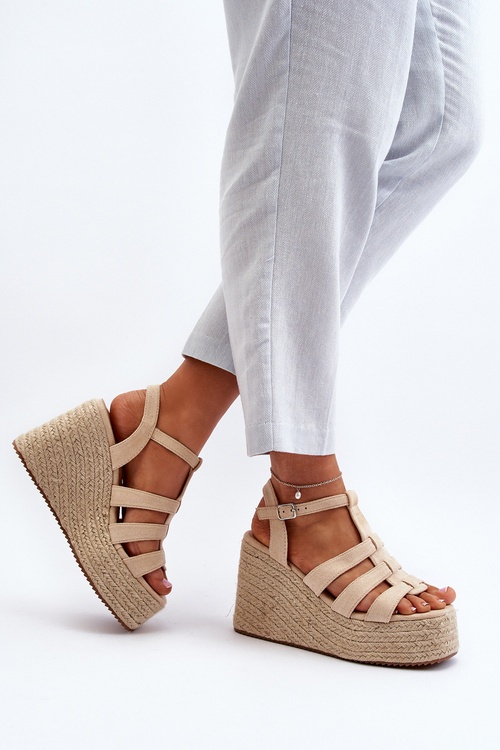 Босоніжки на танкетці з плетеними деталями Beige Gnosis