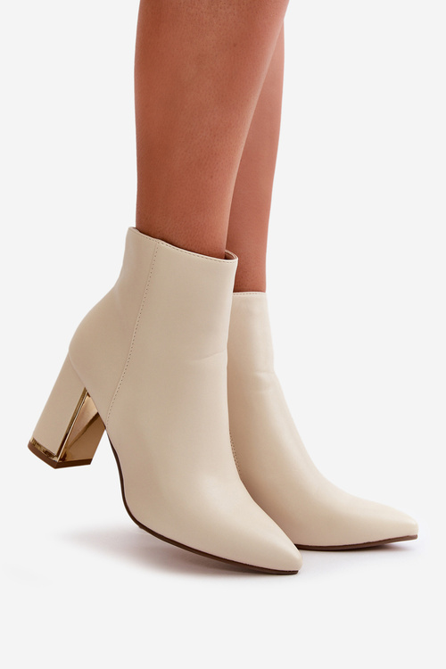 Жіночі чоботи на підборах з утепленої екошкіри на блискавці світло-бежеві Mevair